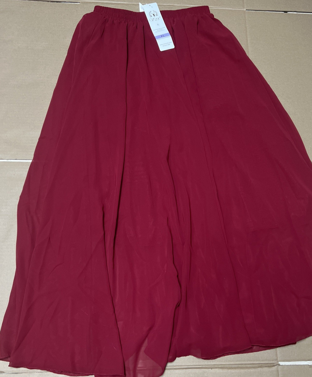 V28 Women's Plus Size Burgundy Lined Long Chiffon Maxi Skirt Size XL New NWT